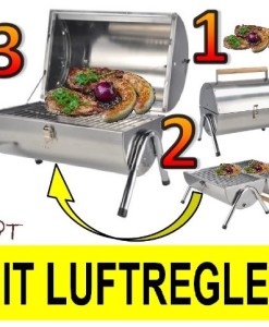 Campingkocher-CAMPING-GRILL-2-Grillroste-Chrom-Edelstahl-Grill-Holzkohlegrill-ohne-Gasgrill-0