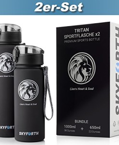 SKYFORTH-2-Pack-Trinkflaschen-skyBottles-1000ml-Extra-griffig-650ml-BPA-Frei-splmaschinenfest-auslaufsicher-Inkl-Frucht-Sieb-Fr-Sport-Fahrrad-Kinder-Schule-und-Outdoor-0