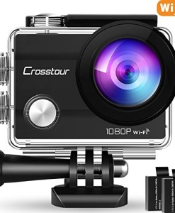 Crosstour-Action-Sport-Cam-Wifi-1080P-Full-HD-Unterwasserkamera-2-LCD-170-Weitwinkelobjektiv-Helmkamera-mit-2-Akkus-1050mAh-und-Zubehr-Kits-0
