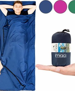 MIQIO-2in1-Httenschlafsack-mit-durchgngigem-Reiverschluss-Links-oder-rechts-Leichter-Komfort-Reiseschlafsack-und-XL-Reisedecke-in-Einem-Sommer-Schlafsack-Innenschlafsack-Inlett-Inlay-0