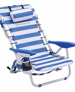 SONGMICS-Strandstuhl-mit-Kopfkissen-Aluminium-tragbarer-Klappstuhl-Campingstuhl-faltbar-und-verstellbar-wie-EIN-Rucksack-tragbar-Outdoor-Stuhl-blau-wei-gestreift-GCB62BU-0